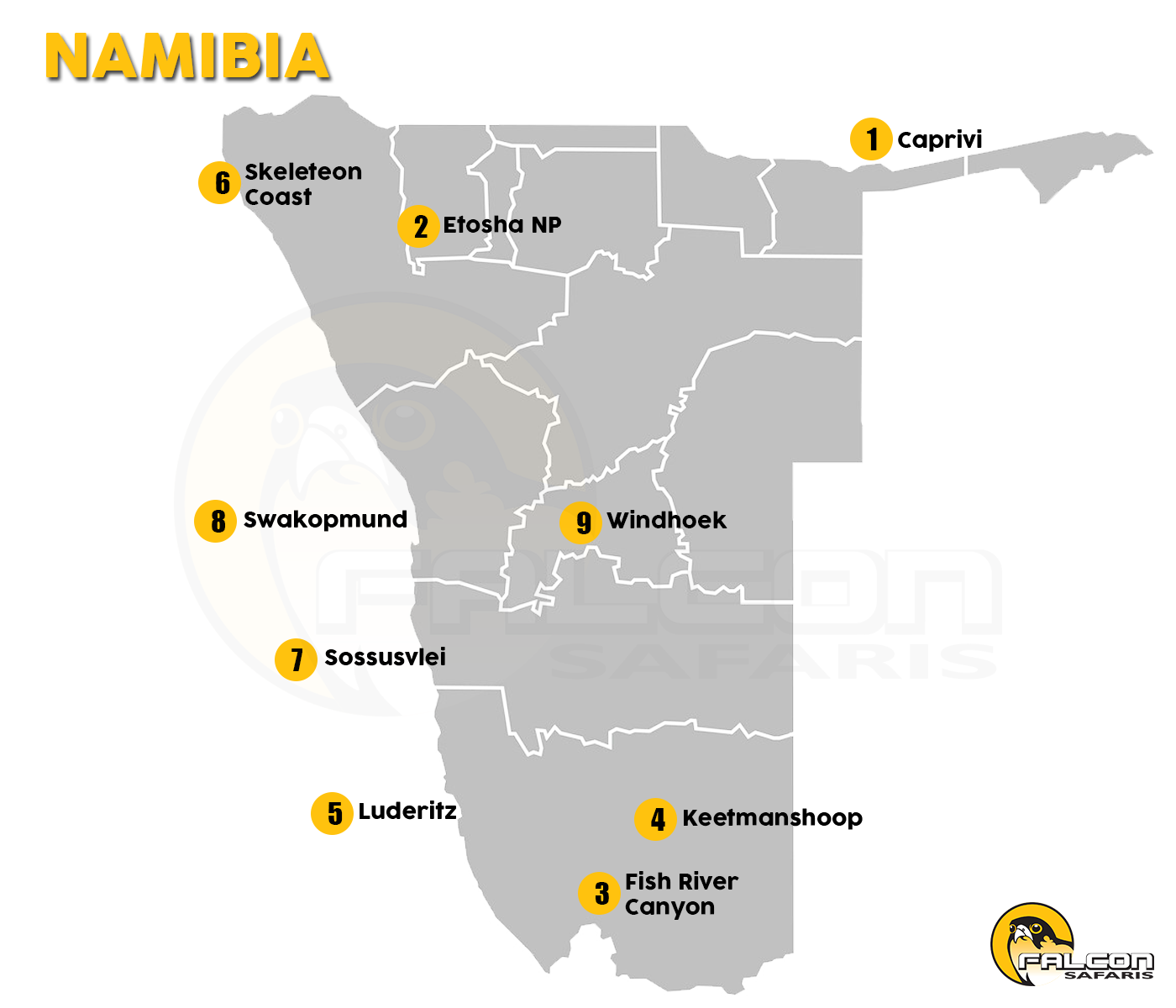 Namibia Destinations Map