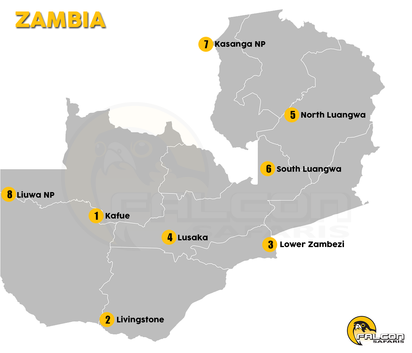 Zambia Destinations Map