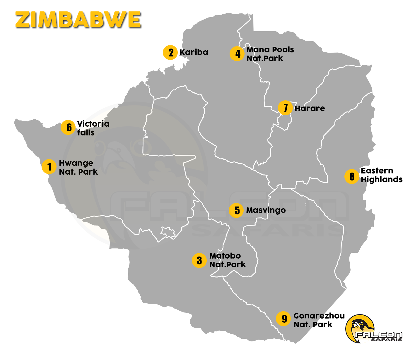 Zimbabwe Destinations Map